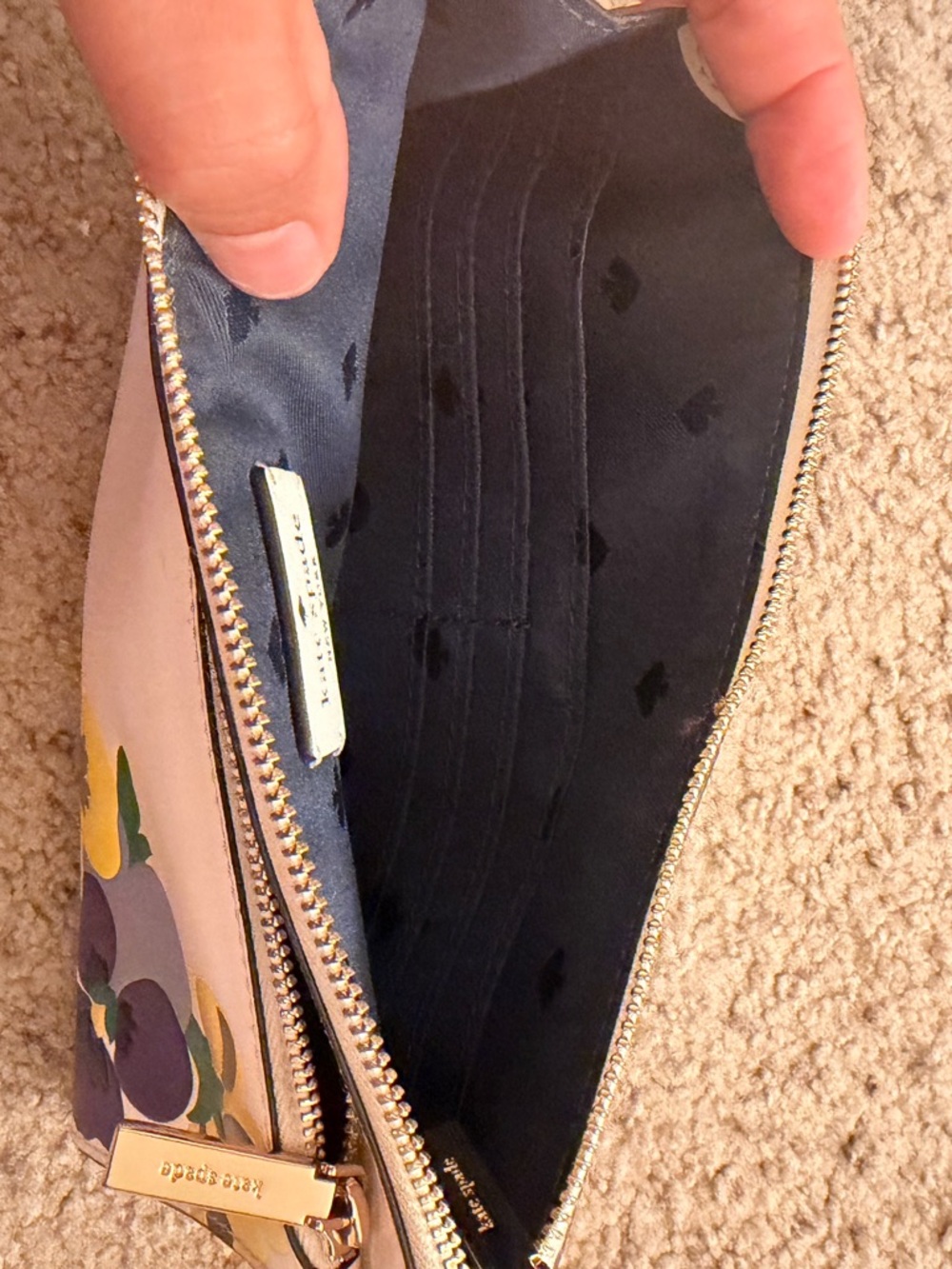 kate spade Cream Floral Applique Zip Clutch with Yellow & Purple Flowers - Picture 3 of 4